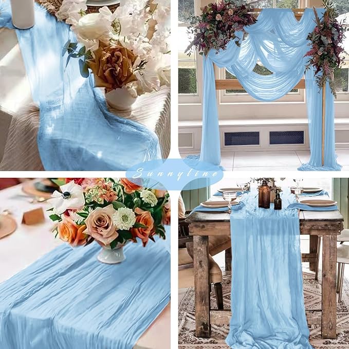 6 Pcs Baby Blue Cheesecloth Table Runner 10FT Runner - Image 6