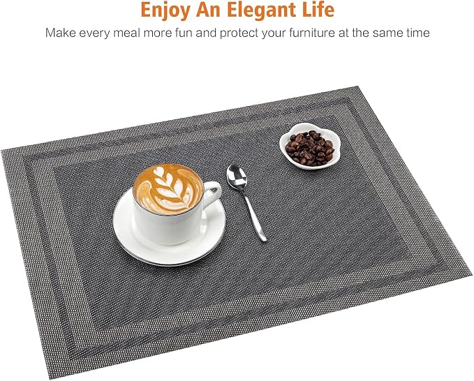 Placemats Set of 4, Vinyl Woven Black Non Slip Table Mats | Heat Resistant - Image 6