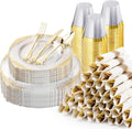 Bestluck 350PCS Clear Gold Rim Disposable Dinnerware by Bestluck