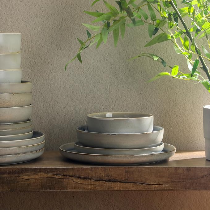 Gibson Elite Sunveil 16 Piece Plates and Bowls Reactive Glaze Round Dishes - Image 6