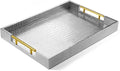 ATZYmolin 17"x12" Leather Serving Tray, Polished Metal Handles, Coffee Table by ATZYmolin