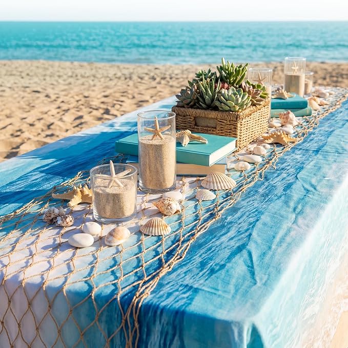 SATINIOR 1 Pcs 12 x 72'' Fishing Net Table Runner Party Decoration, Linen | - Image 2
