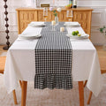 Black White Plaid Gingham Ruffle Table Runner 108 inches Long 100% Washed by KMASANIJI