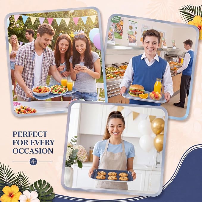 4 Pieces Dusty Blue Serving Trays Nautical Melamine Platters Reusable Rectangle - Image 5