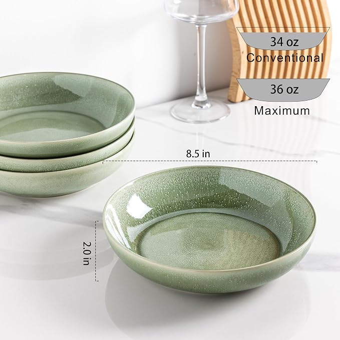 AmorArc 8.5’’ Ceramic Pasta Bowls Set of 4, 36oz Large Stoneware Bowls Set | - Image 2