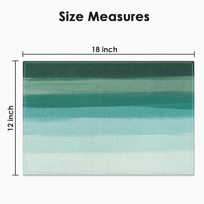 Emvency Farmhouse Placemats Set of 4, 12x18 Inch, Abstract Teal Striped | - Image 3