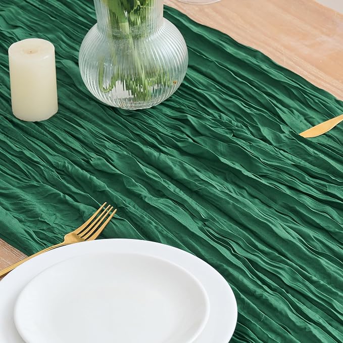 Asee'm 6pcs Emerald Green Cheesecloth Table Runner Christmas 10FT Rustic | Fall - Image 3