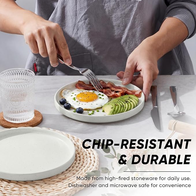 E-far 7.9 Inch Ceramic Dinner Plates, 6-Piece Stoneware Salad Plates, Chip & - Image 3