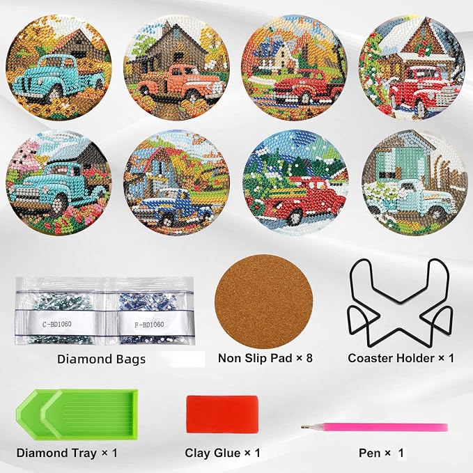 Ekuxom 8 PCS Truck Diamond Art Coasters Kits - Image 3