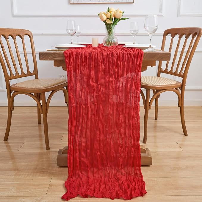 Asee'm 2pcs Red Cheesecloth Table Runner Christmas 10FT Boho Rustic Gauze | - Image 6