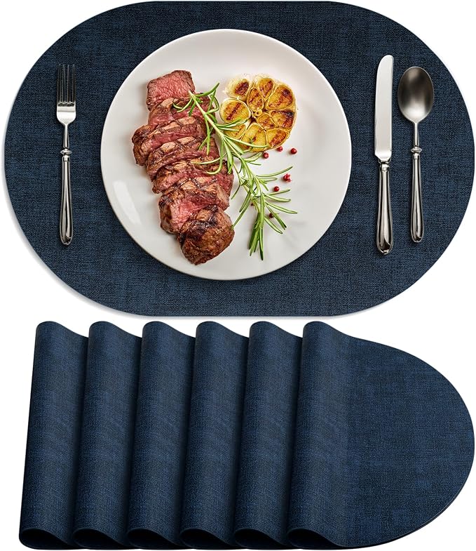 Placemats Set of 6-17" x 11.8" Waterproof & Heat Resistant Oval Place Mats by Delicateandelegantplacemats