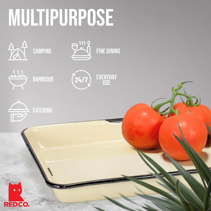 Red Co. 11 x 9 Enamelware Metal Classic 2 Quart Rectangular Serving Tray - Image 4