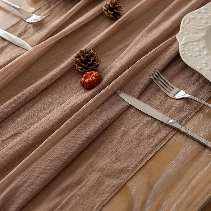 6Pcs Nude Cheesecloth Table Runner 120 Inches - Image 4