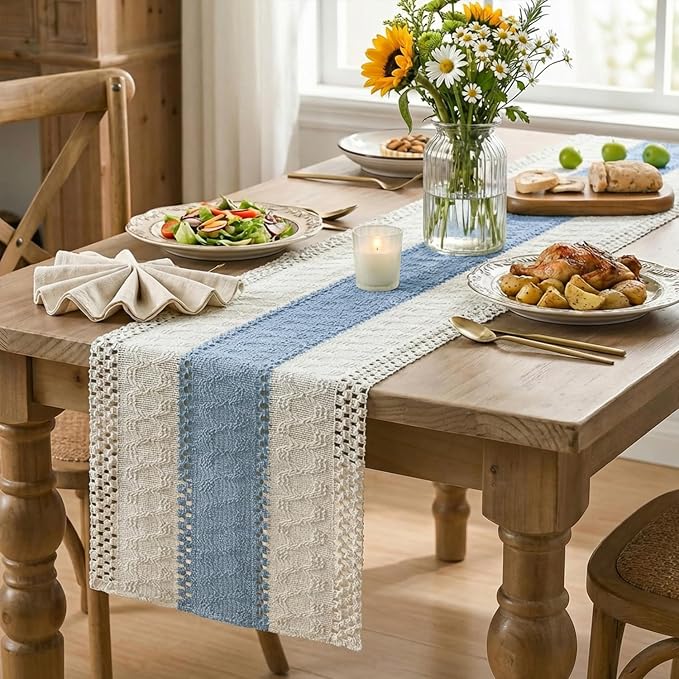 Artoid Mode Sky Blue Farmhouse Rustic Table Runner 12x108 Inch | Seasonal - Image 5