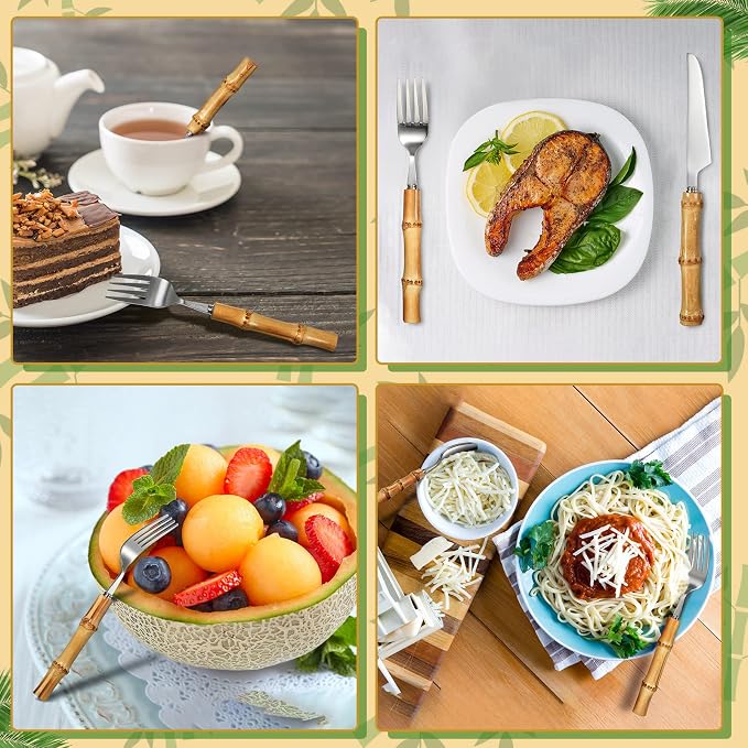 Eboot Bamboo Silverware Set 18/8 Stainless Steel Tableware Set Natural Utensil - Image 4