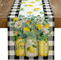 Black Buffalo Check Summer Table Runner 13 x 48 Inch, Lemon Vase Spring by GEEORY