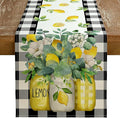 Black Buffalo Check Summer Table Runner 13 x 108 Inch, Lemon Vase Spring by GEEORY