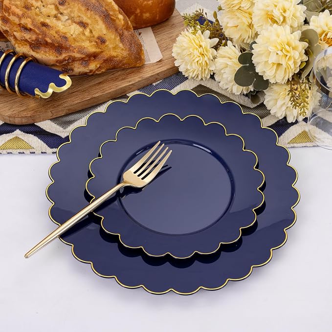 LIYH 210pcs Navy Blue & Gold Scalloped Plastic Plates, Premium Dinnerware | - Image 6