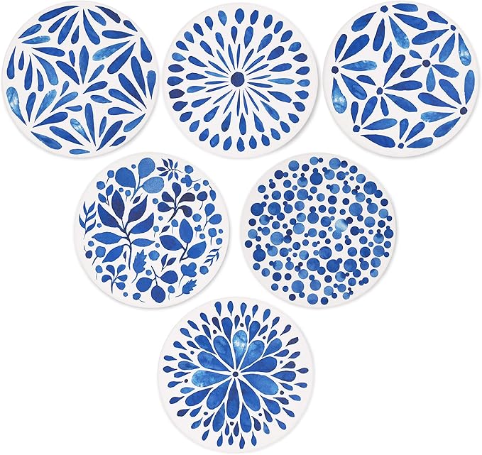 AD Set of 6 Coasters for Drinks Absorbing Round Ceramic Stone Coaster - Image 3