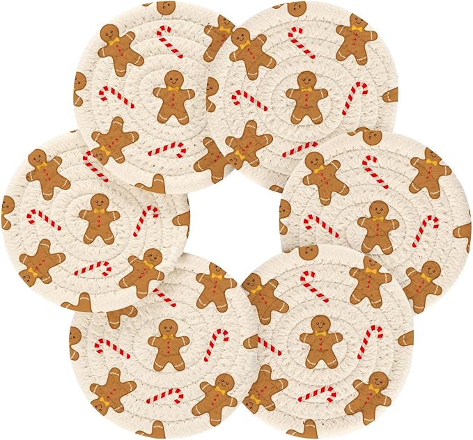YETTASBIN Christmas Gingerbread Man 6 Pcs Drink Coasters - Image 2