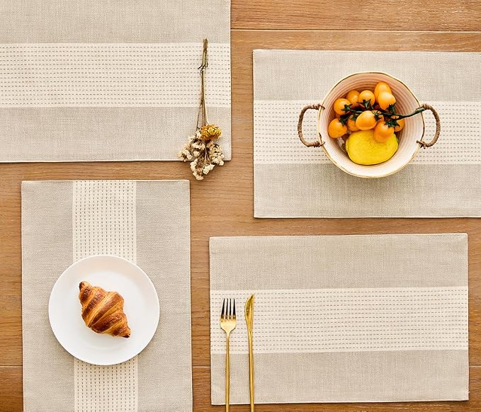 Wracra Linen Placemats, 12 x 18 Inch Set of 6 Placemats, Farmhouse Macrame - Image 4