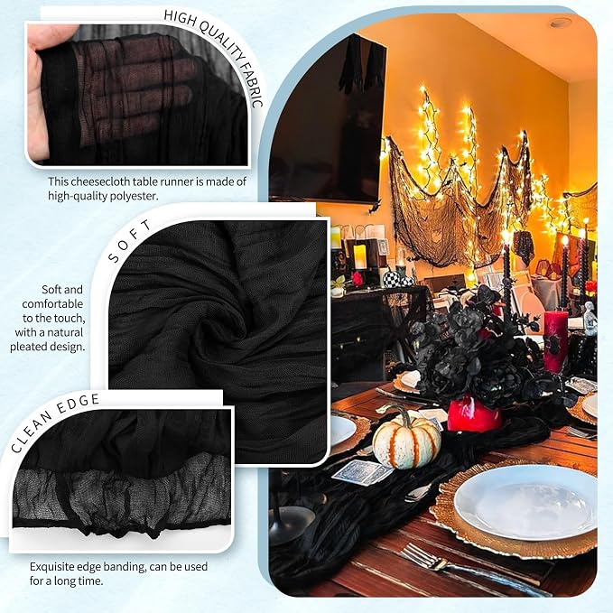 4 Pack Cheesecloth Table Runner 10FT Black Table Runner Boho Gauze Cheese Cloth - Image 3