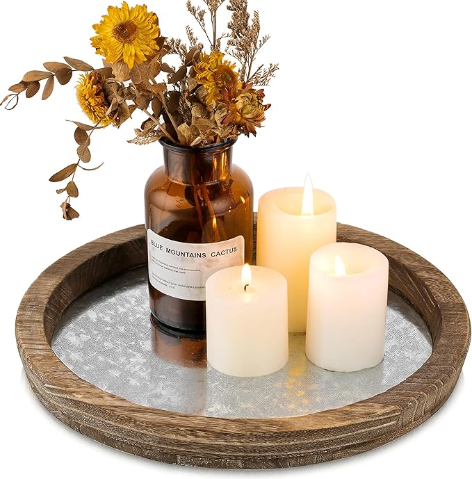 Hanobe Round Wood Candle Holder Trays, Coffee Table Decor by Hanobe