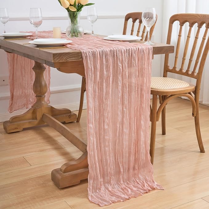 Asee'm 2pcs Cheesecloth Table Runner 120 Inches Dusty Pink Boho Gauze Cheese - Image 7