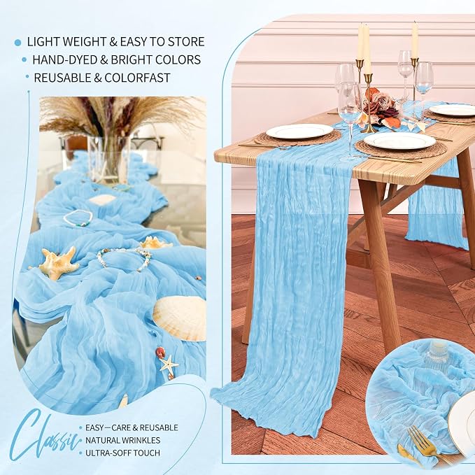 30 Pack Cheesecloth Table Runner 10FT Baby Blue Table Runner Light Blue Boho - Image 5