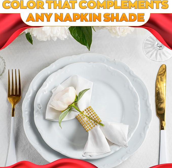 Gold Napkin Rings Bulk Set of 100, Rhinestone Holders - Image 7