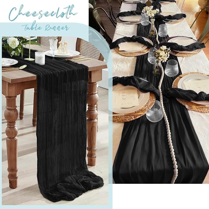 6 Pack Black Cheesecloth Table Runner, 17 x 108 Inch, Gauze Cheese Cloth Table - Image 7
