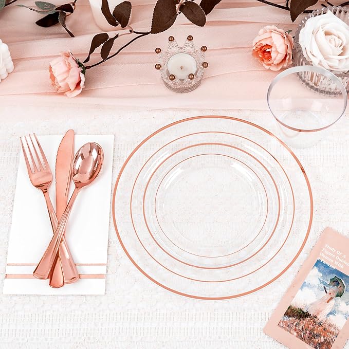 GATHER 700PCS Clear Rose Gold Plastic Plates 100 Guest - Image 9