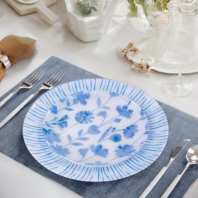 U-QE 50Pcs Blue Plastic Plates - Image 7