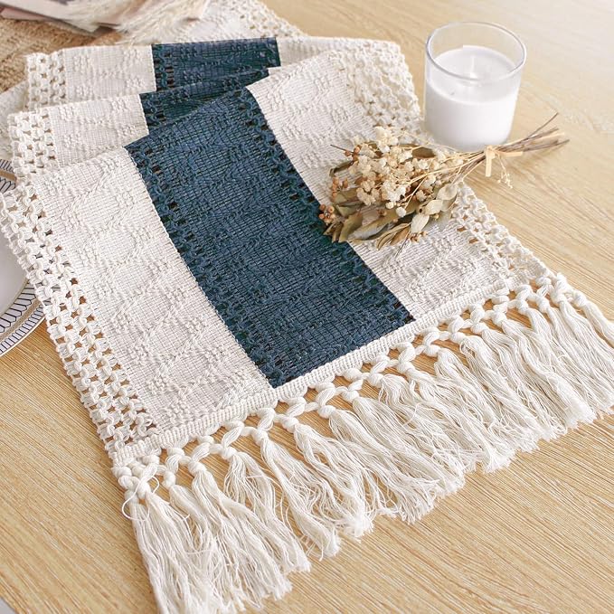 Boho Table Runner for Home Decor 12x72 Blue Fall Rustic Decorations | 72 Inches by FEXIA