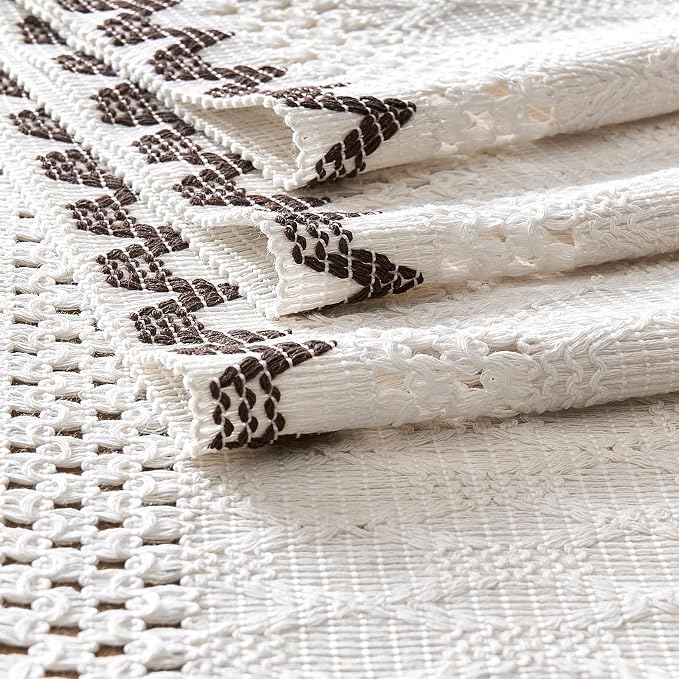 Macrame Side Trim Boho Woven Table Runner, Chocolate 12x108 Inch | Crochet - Image 7