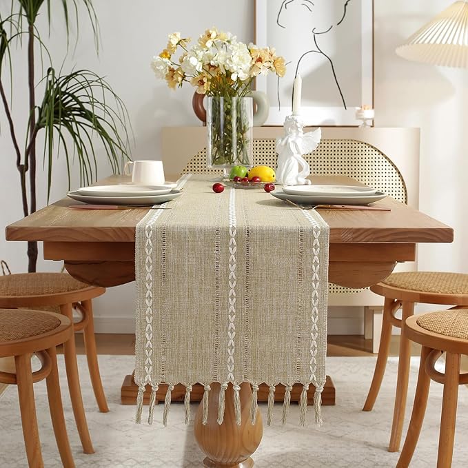Wracra Rustic Linen Table Runner, Coffee Table Runners 36 inches Long | Raised by Wracra