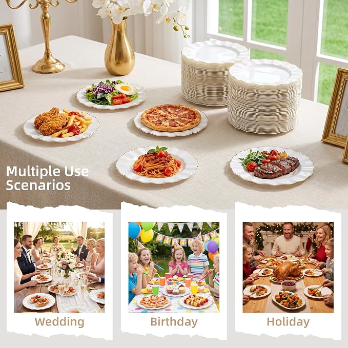 100PCS White Plastic Plates 10 Inch, Wavy Plates - Image 6