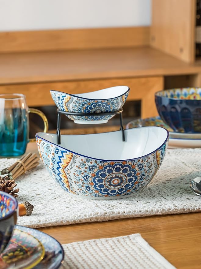 YHOSSEUN Chip and Dip Serving Set, 2 Tierd Serving Bowl Set | Ceramic Chip Dip - Image 7