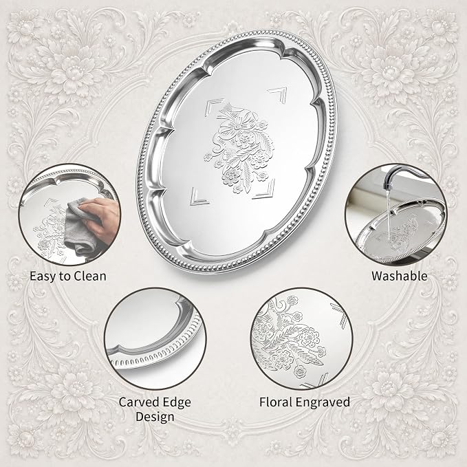 4 Pack Silver Serving Trays Set, Serving Trays - Image 3