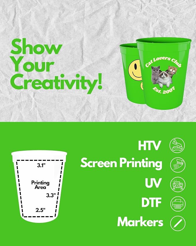 PartyPrints 10 Pack 16 oz Lime Green Reusable Blank Plastic Cups, Stadium Cups - Image 3