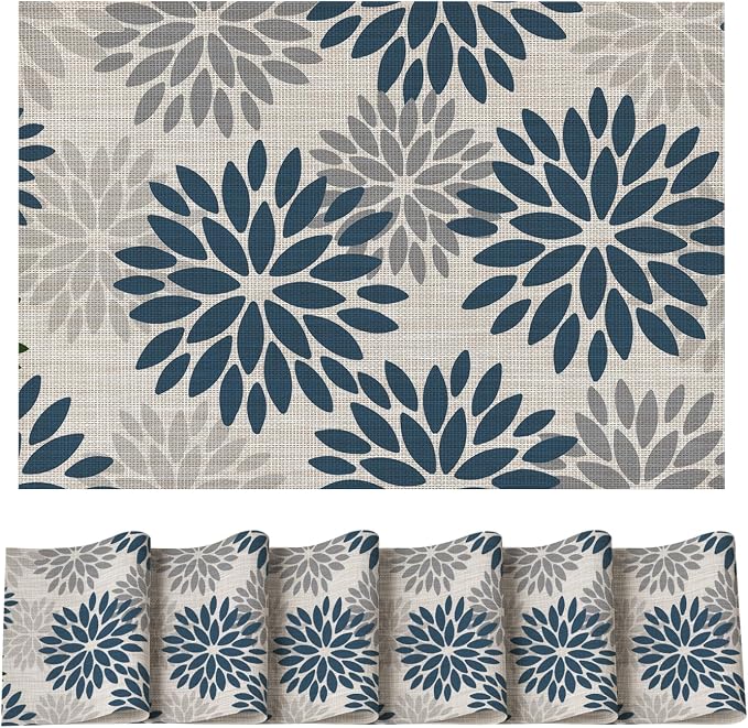 Artoid Mode Floral Vinyl Plistic Placemats Set of 6, Heat Resistant Washable by ArtoidMode