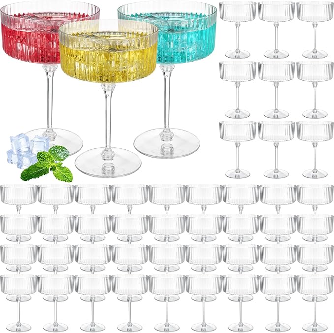 Jingmore 48 Pcs Ribbed Martini Glasses 10 oz Disposable Plastic Vintage Ribbed by Jingmore