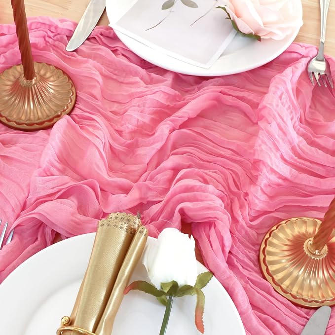 6 Pack Rose Pink Cheesecloth Table Runner 120 Inch Boho Wedding Decor | - Image 6