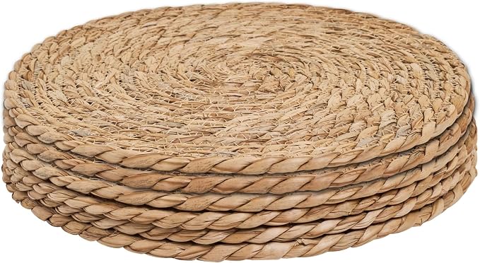 6Pcs 12" Round Woven Rattan Placemats, Natural Hand-Woven Water Hyacinth by Unknown