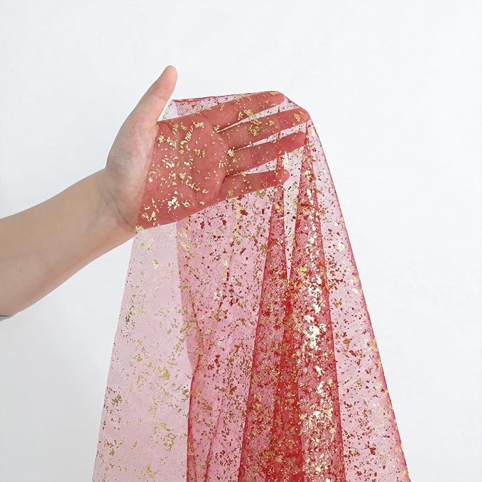 Artoid Mode Red Gold Gauze Table Runner 59x120 Inch 10FT, Glitter Metallic Foil - Image 6