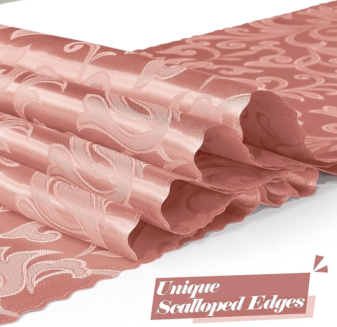 MILVOWOC 12 Pack Rose Gold Satin Table Runner, 12 x 72 Inch | Jacquard Damask - Image 3