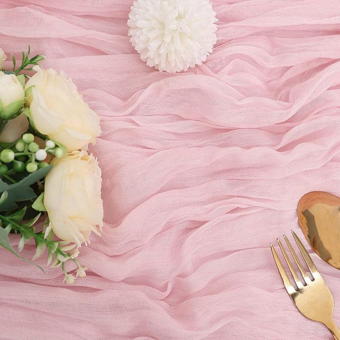 12 Pack Pink Cheesecloth Table Runner 35 x 120 Inch | Boho Gauze Fabric - Image 3