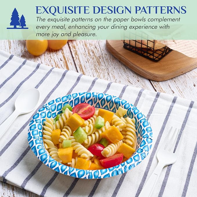 MUCHII 12 Oz Paper Bowls 200 Counts Disposable Bowls, Printed Soak Proof Small - Image 2