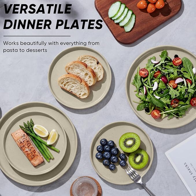 E-far Dinner Plates Set of 6, 10.5 Inch Stoneware Dinner Plate, Khaki | - Image 7