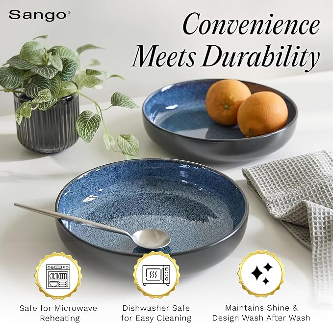 Sango Resona Blue & Black Large Serving Bowl, 64.25 oz, Salad & Dinner - Image 4